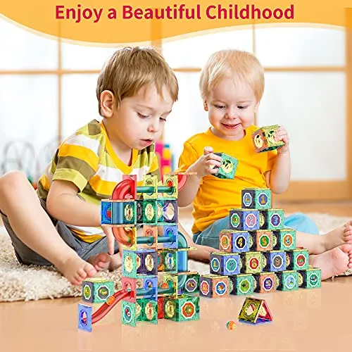 132Pcs Magnetic Tiles Marble Run Building Set for Kids, Marble Run Race Magnet Blocks Toys, Child STEM Learning & Educational Brain Development Toys for Age 6  7 8 9 10 Boys Girls Birthday Xmas Gift