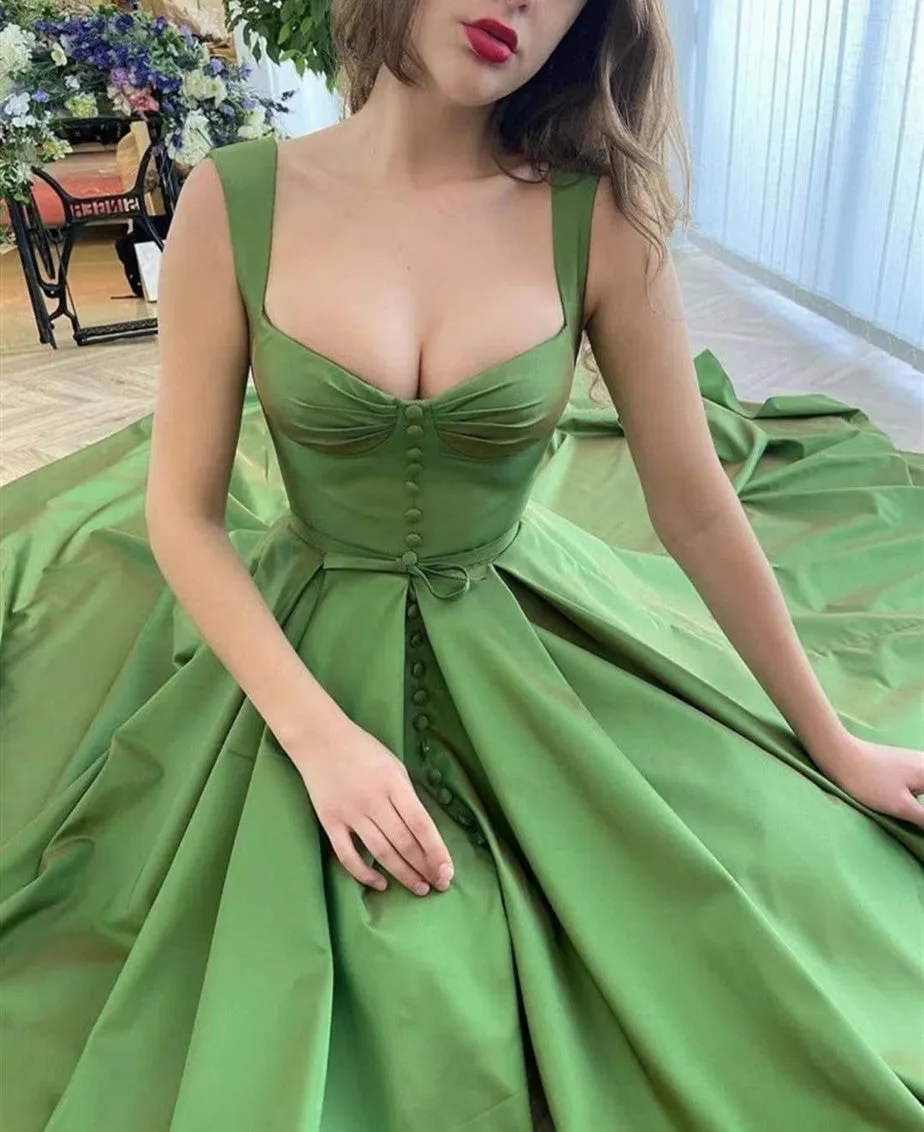 2021 Popular A Line Prom Dresses, Slit Satin Long Prom Dresses, Newest Evening Dresses