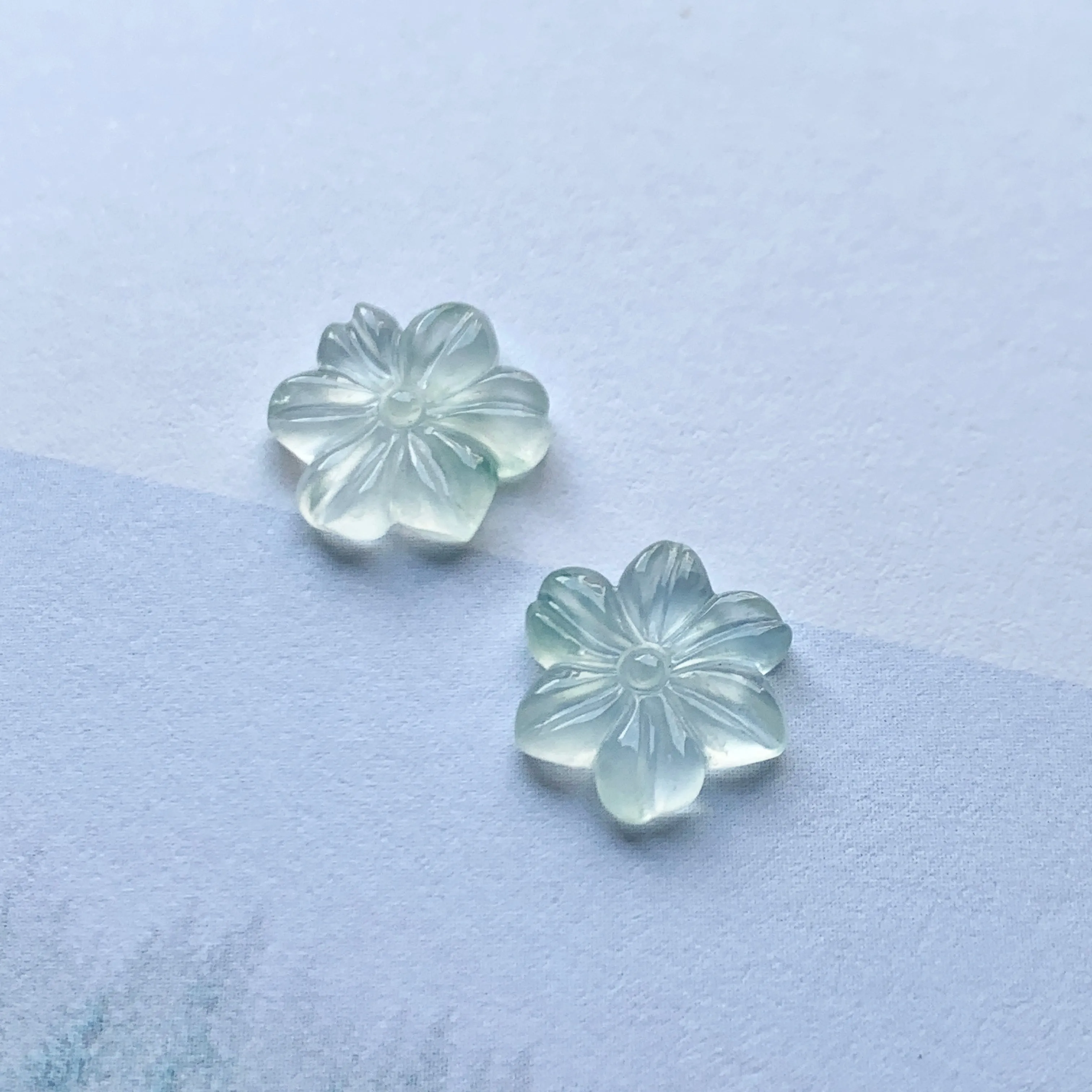 5.25cts Icy A-Grade Natural Floral Jadeite Christmas Flower Pair No.180348