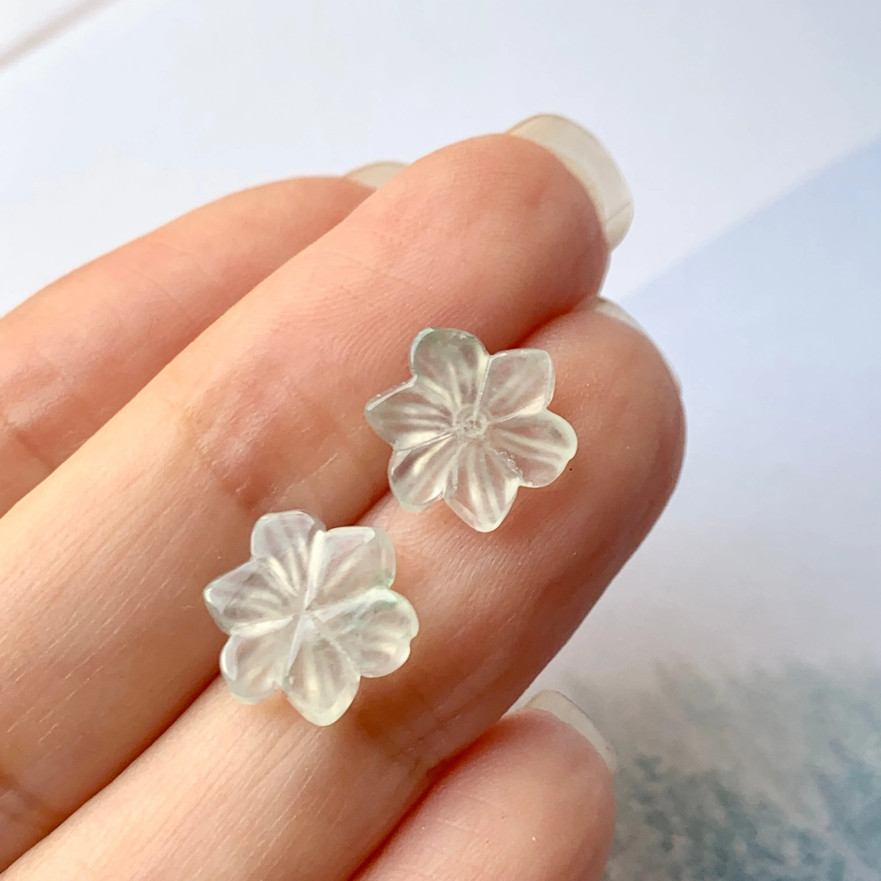 5.25cts Icy A-Grade Natural Floral Jadeite Christmas Flower Pair No.180348