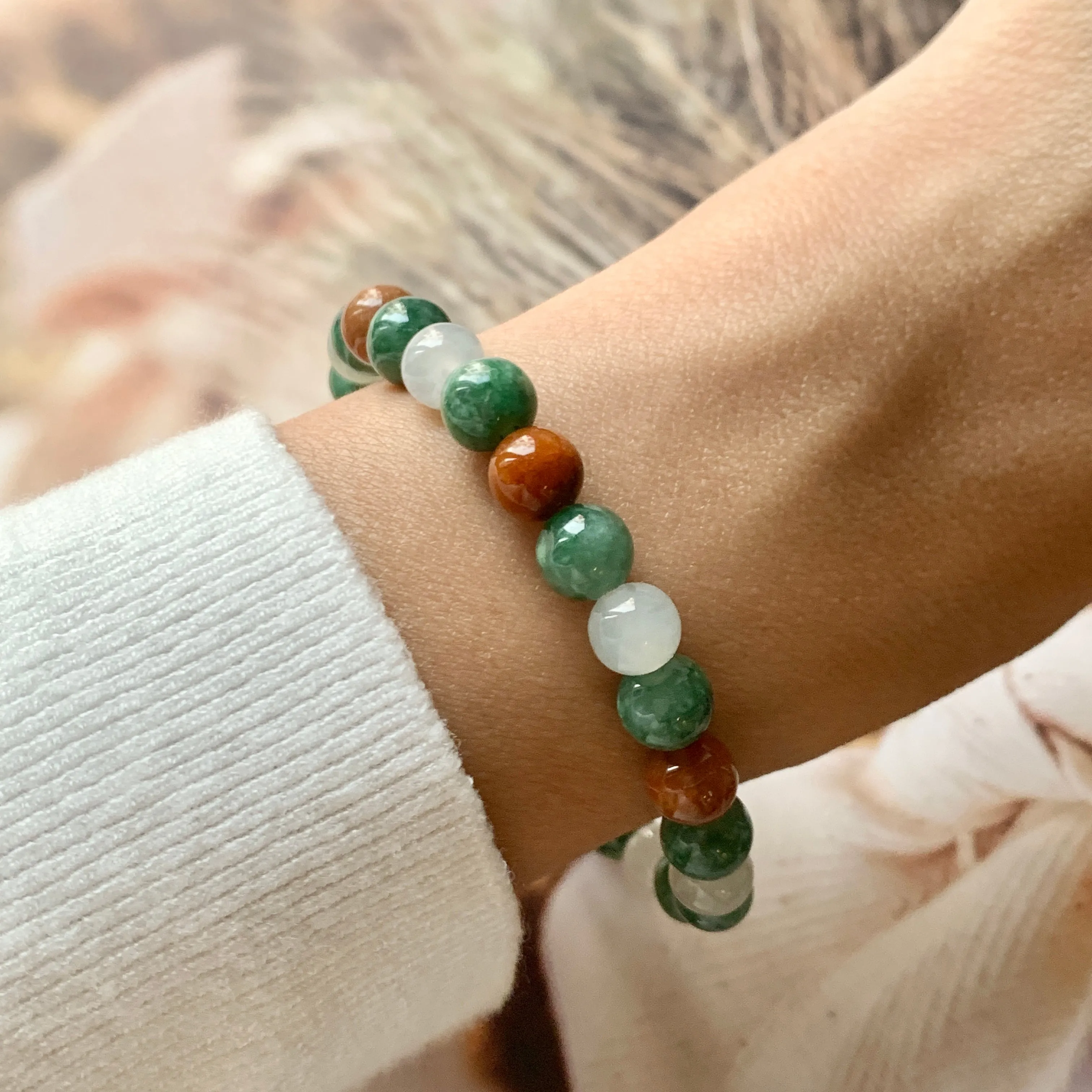 7.4mm A-Grade Natural Tri-Colour Jadeite Beaded Bracelet No.190348