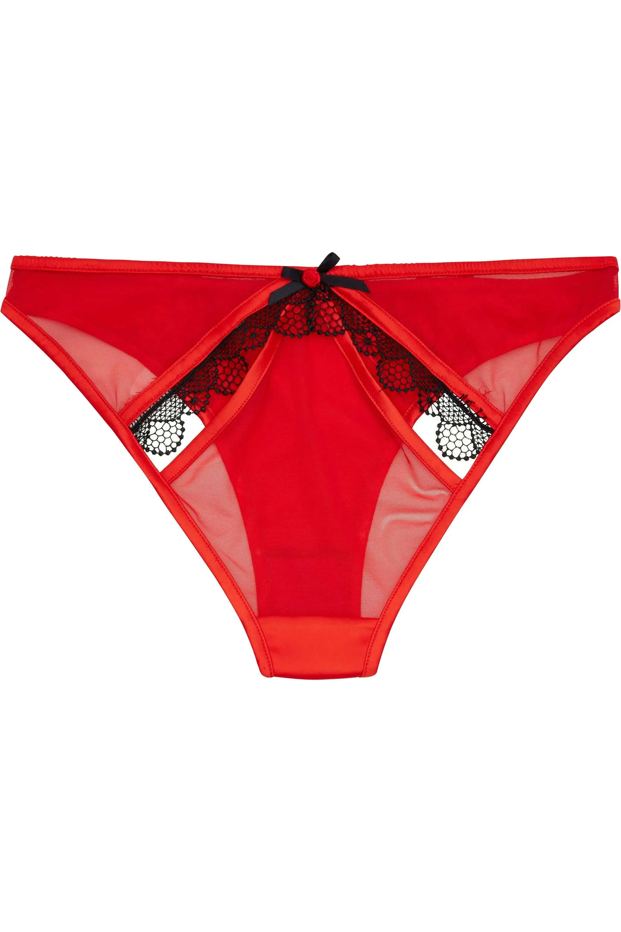 Arlene Red Satin Black Lace Ouvert Brief