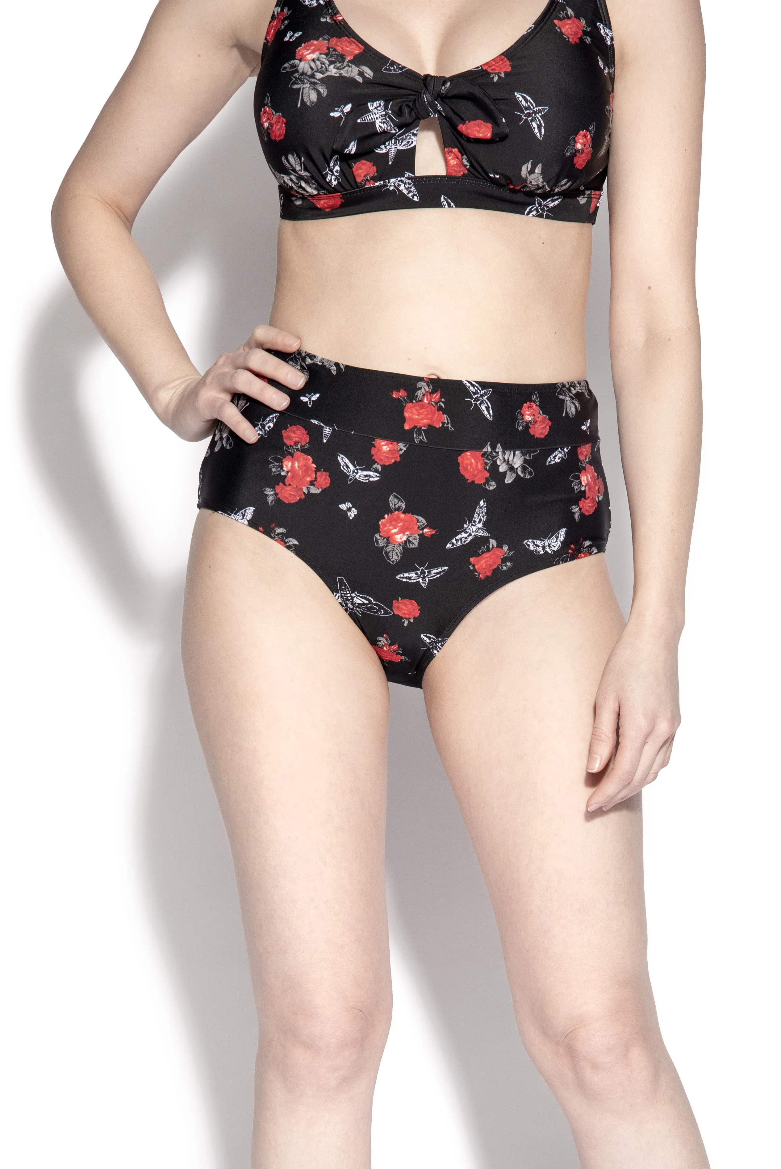 BC Dark Floral High Waisted Bikini Bottom