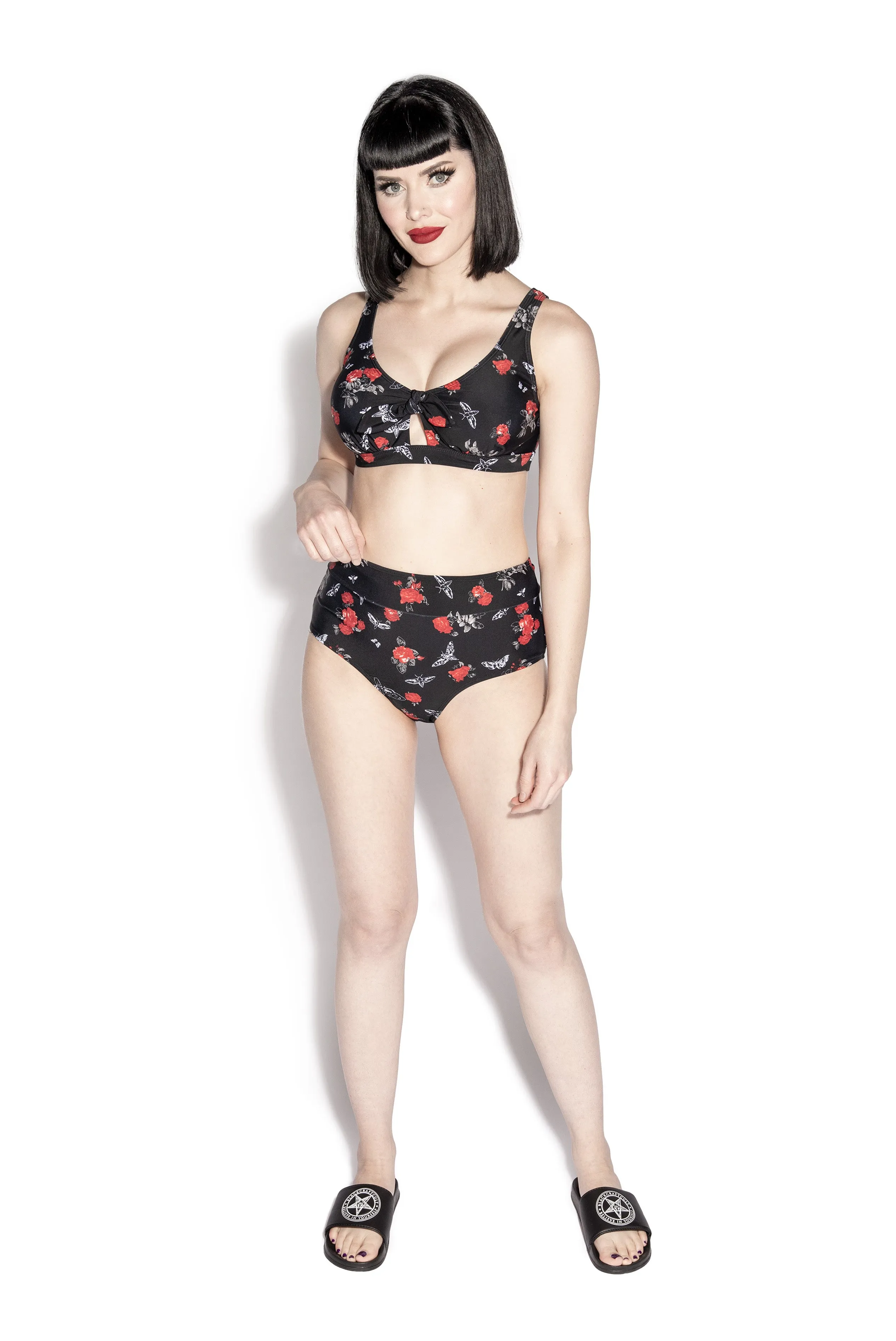 BC Dark Floral High Waisted Bikini Bottom