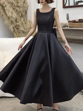 Black A-line Satin Prom Dresses, Simple Girl Normal Dresses, 2022 Newest Party Dresses