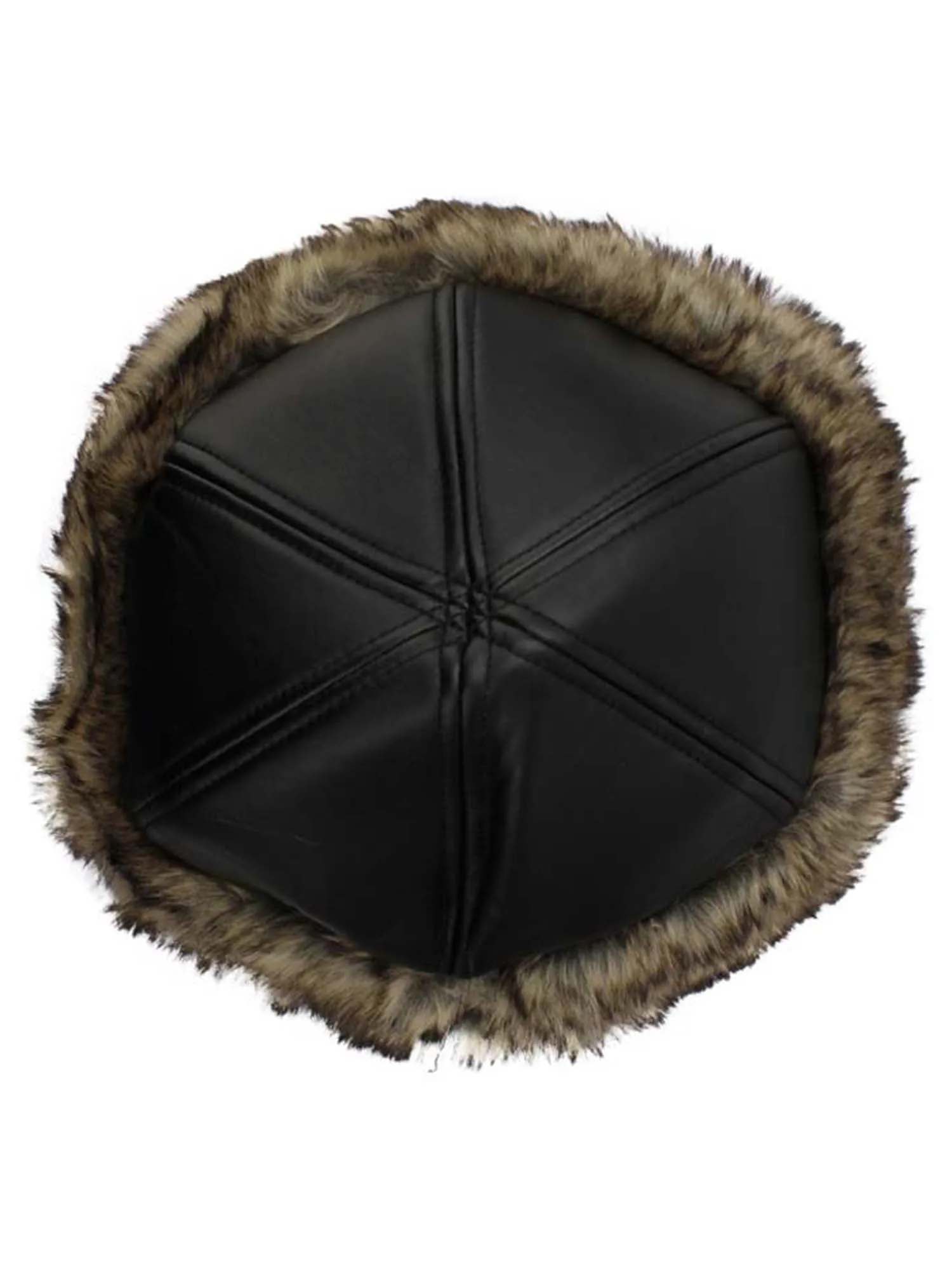 Black Faux Leather & Fur Trim Russian Hat With Quilted Lining