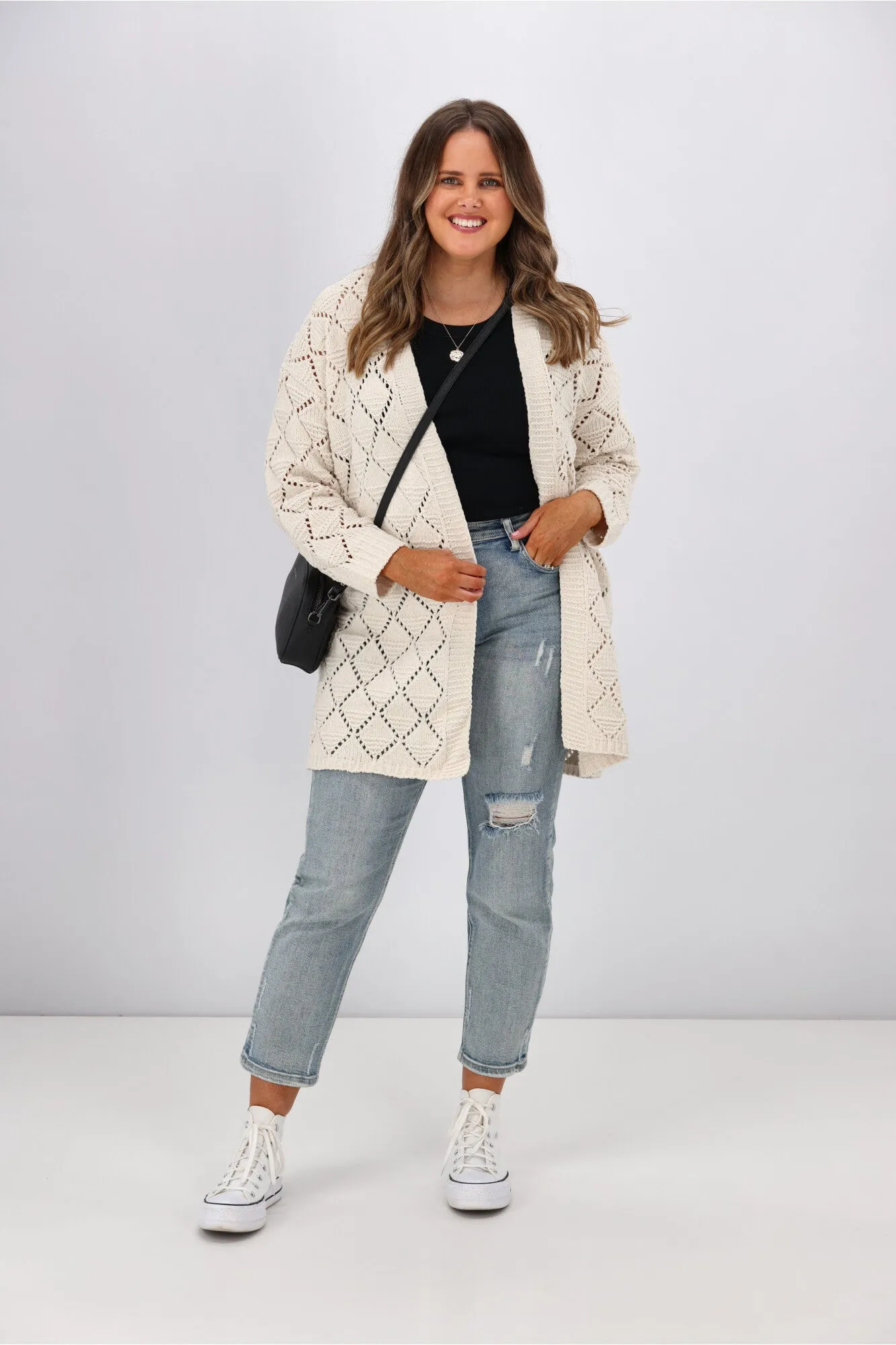 Boho Australia Cecilia Diamond Cardigan Cream