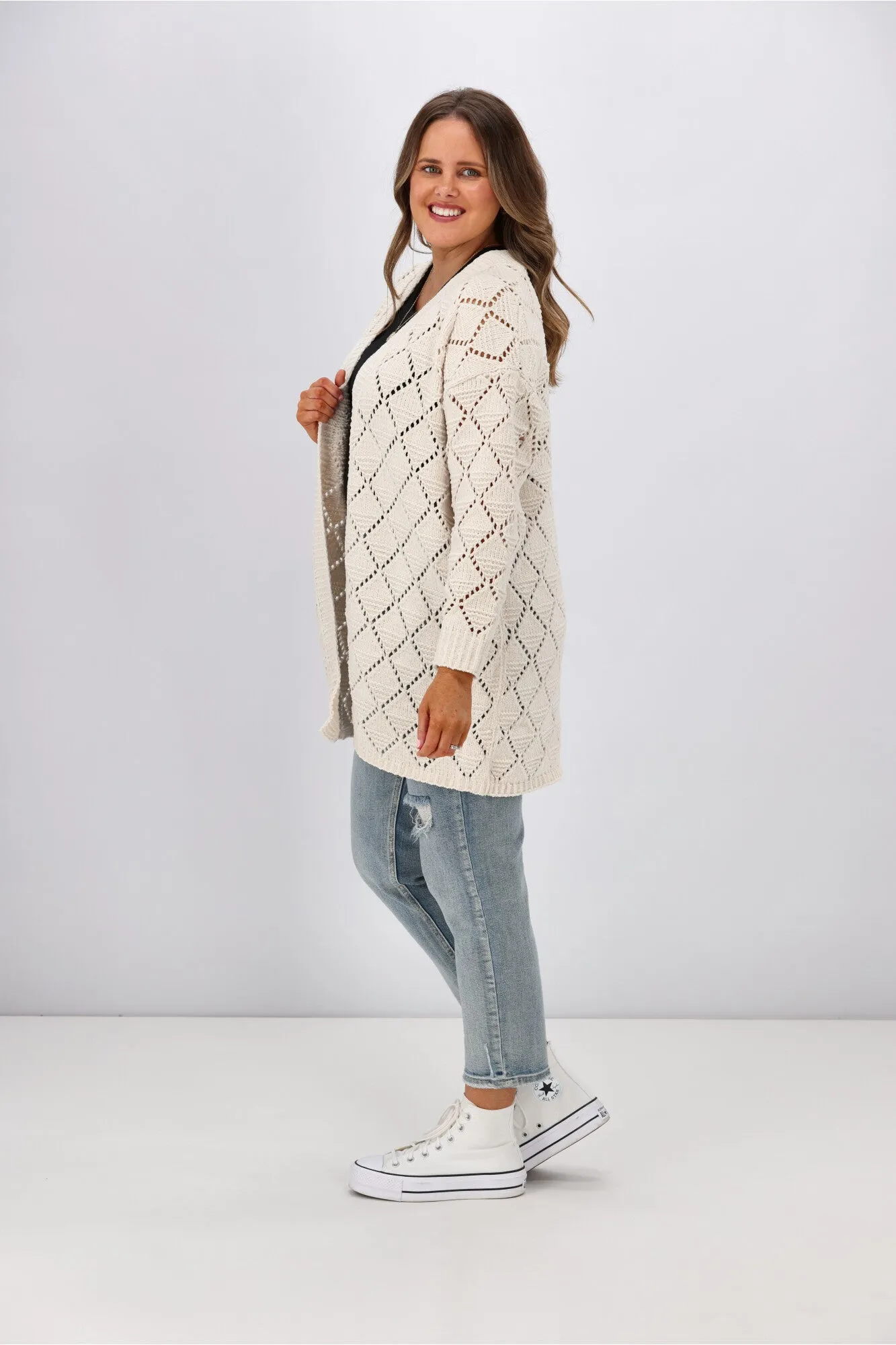 Boho Australia Cecilia Diamond Cardigan Cream