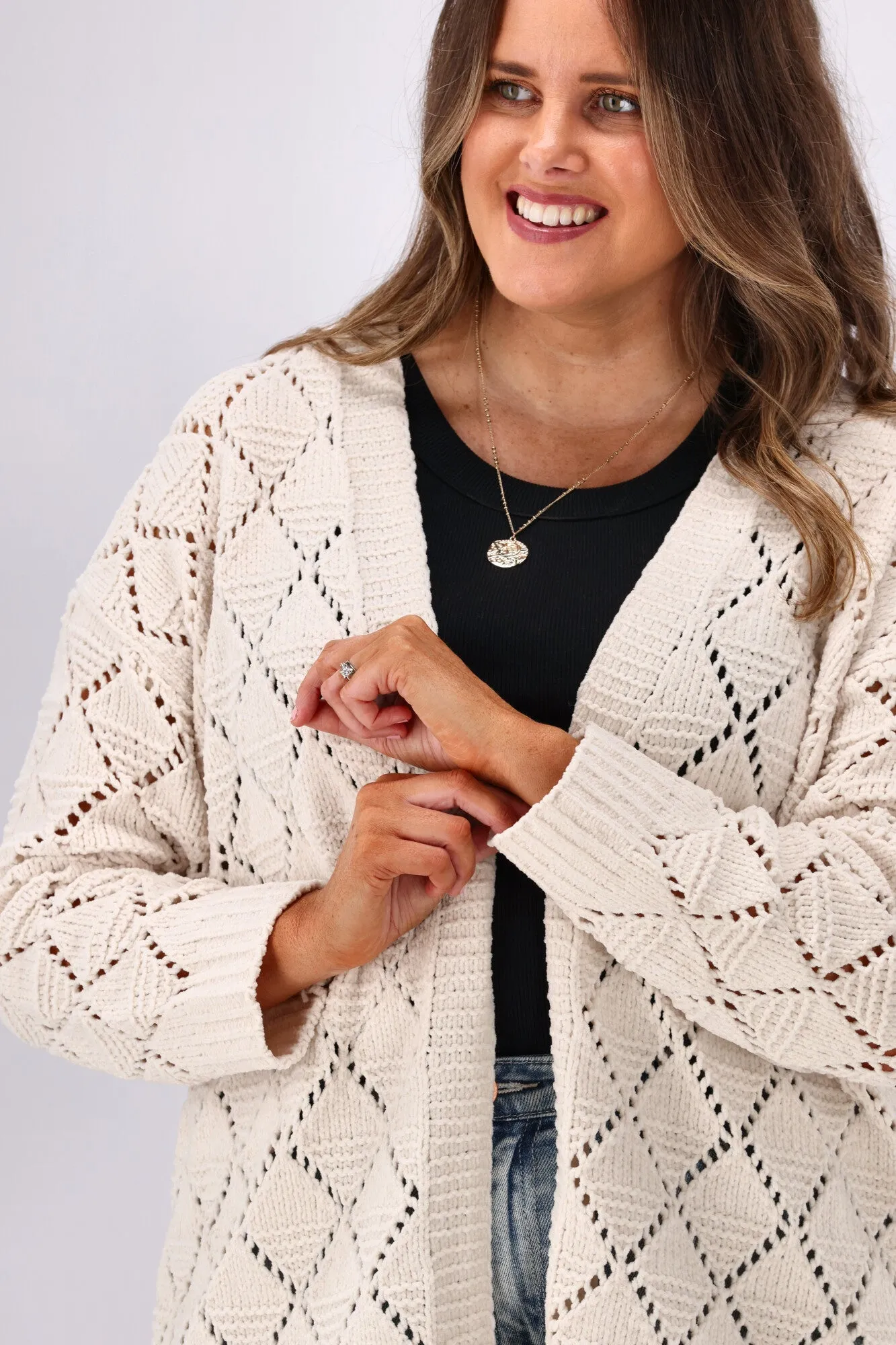 Boho Australia Cecilia Diamond Cardigan Cream