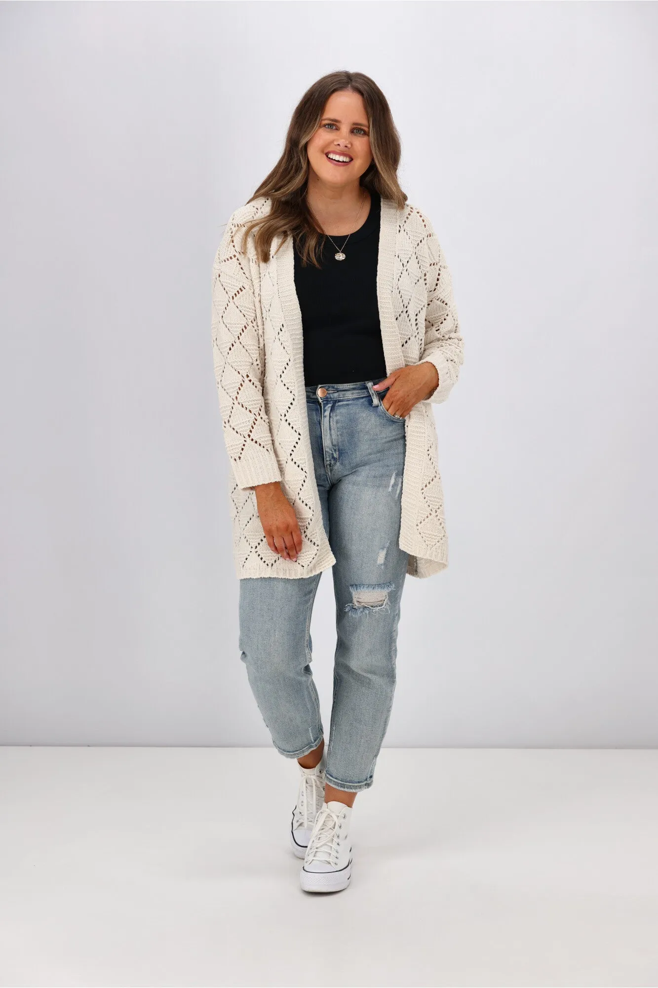 Boho Australia Cecilia Diamond Cardigan Cream