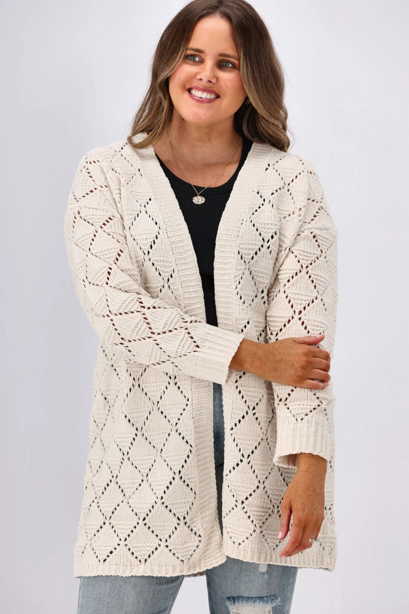 Boho Australia Cecilia Diamond Cardigan Cream