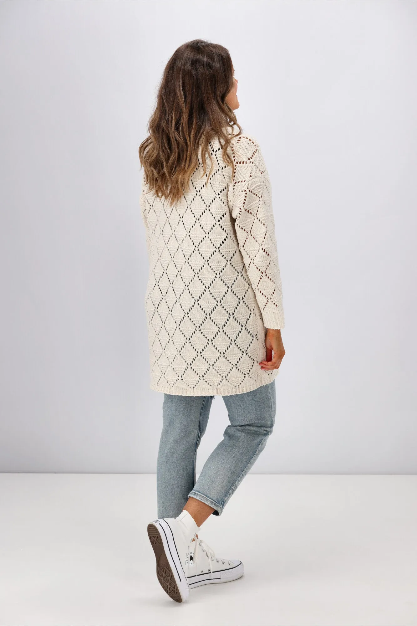 Boho Australia Cecilia Diamond Cardigan Cream