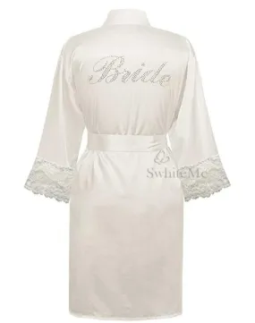 BRIDE RHINESTONE SATIN GOWN WITH LACE ON SLEEVES