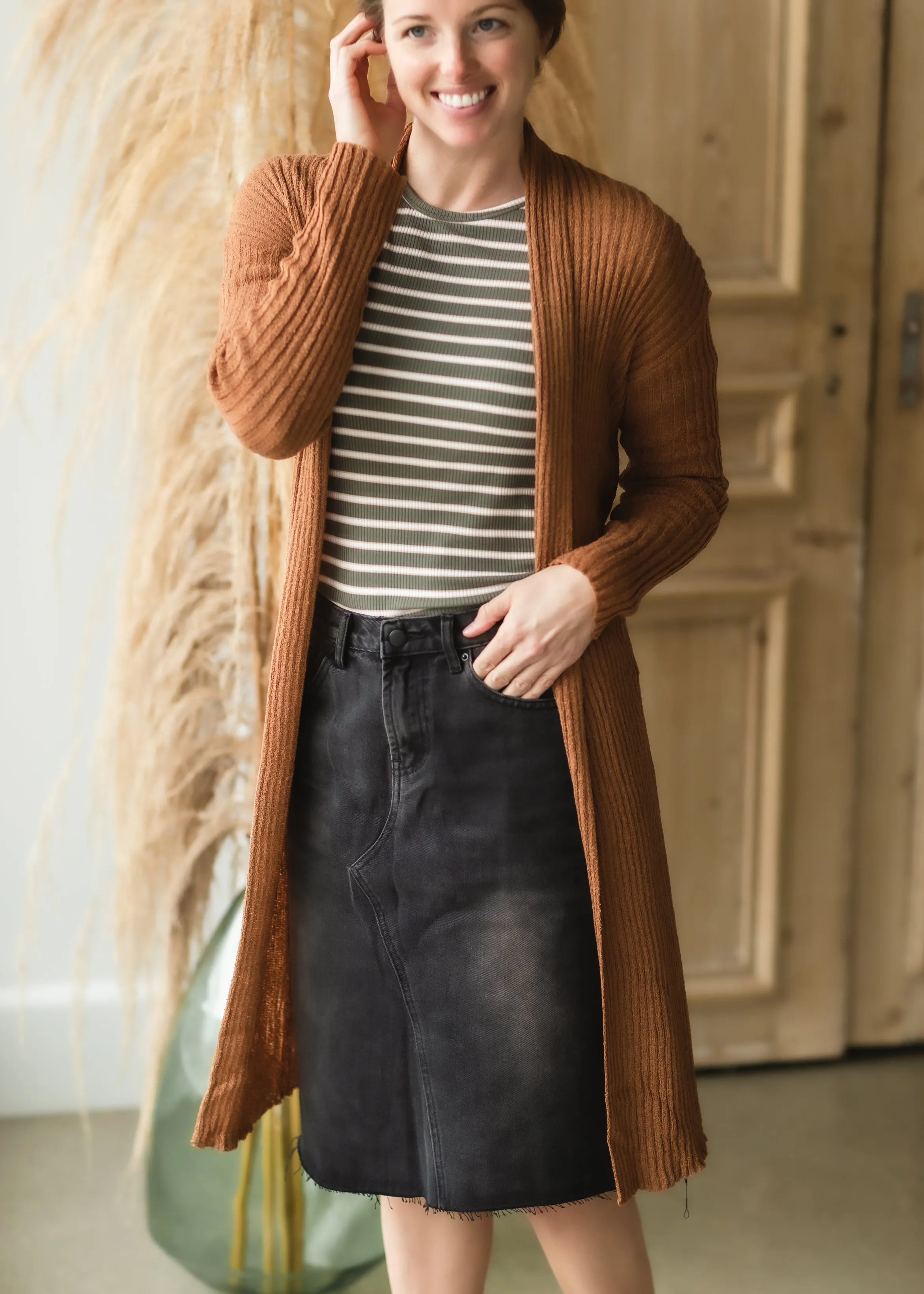 Caramel Ribbed Tie Waist Cardigan - FINAL SALE