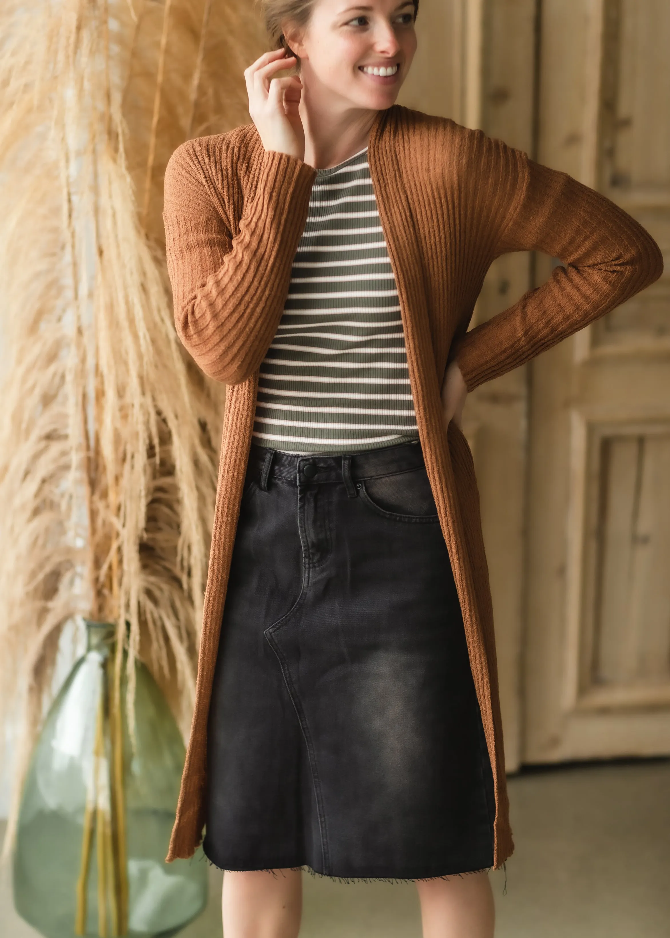 Caramel Ribbed Tie Waist Cardigan - FINAL SALE