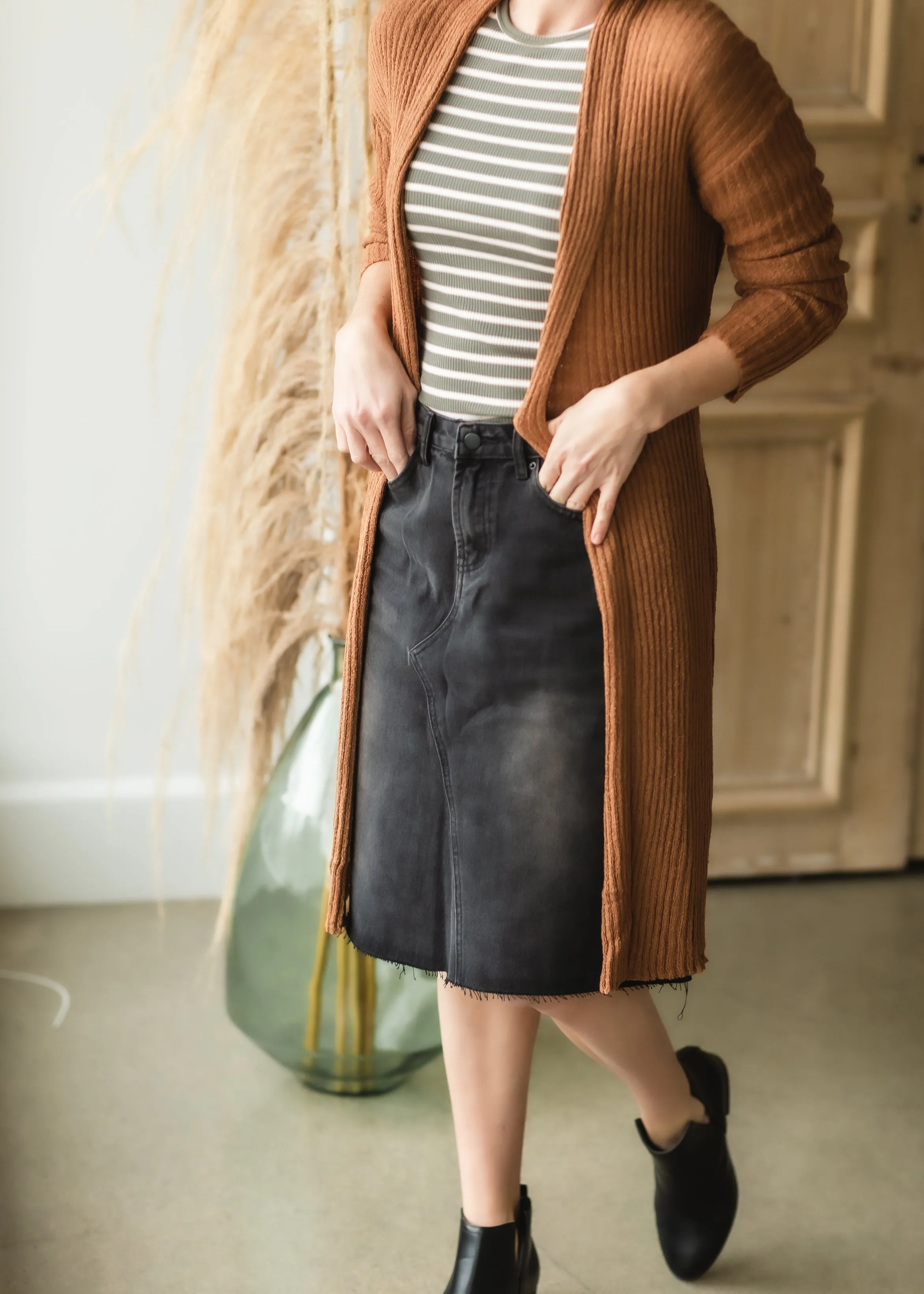 Caramel Ribbed Tie Waist Cardigan - FINAL SALE