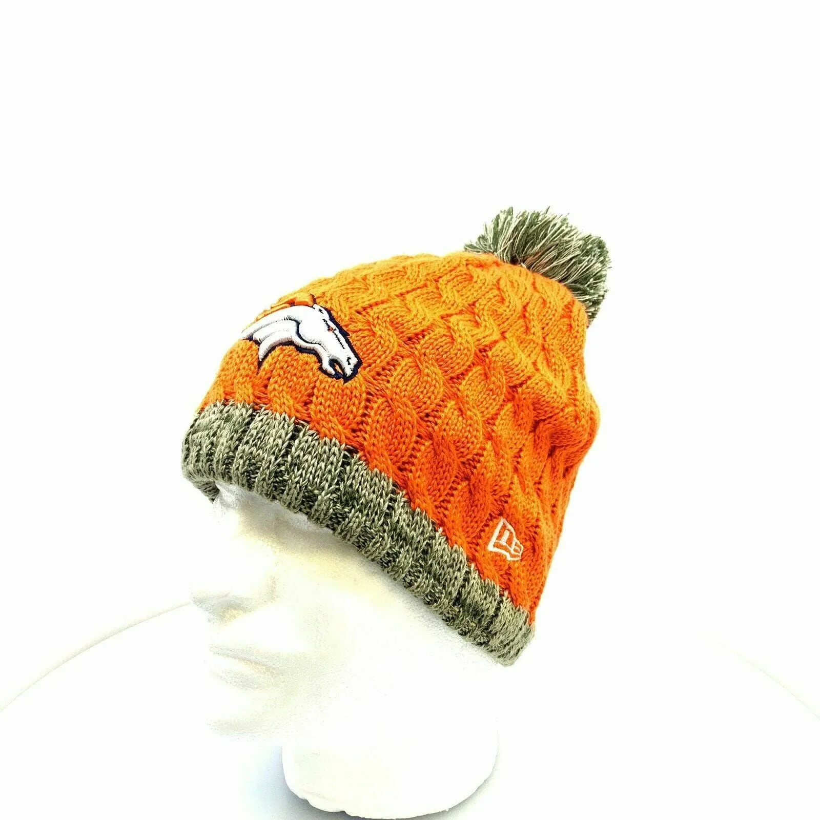 Cozy New Era Womens Cable Knit Fleece Lined Cap - Denver Broncos - OSFA - Orange - Very Good