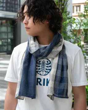 Double Split Sashiko Scarf, Cream and Indigo