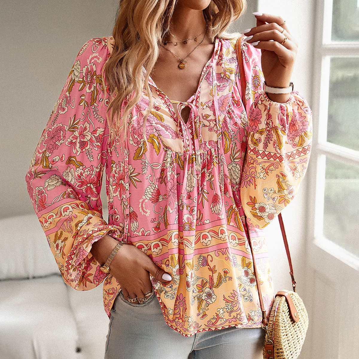 European And American Printed Autumn And Winter Vacation Casual Shirt