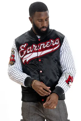 F1047 Earners League Satin Varsity Jacket - Black