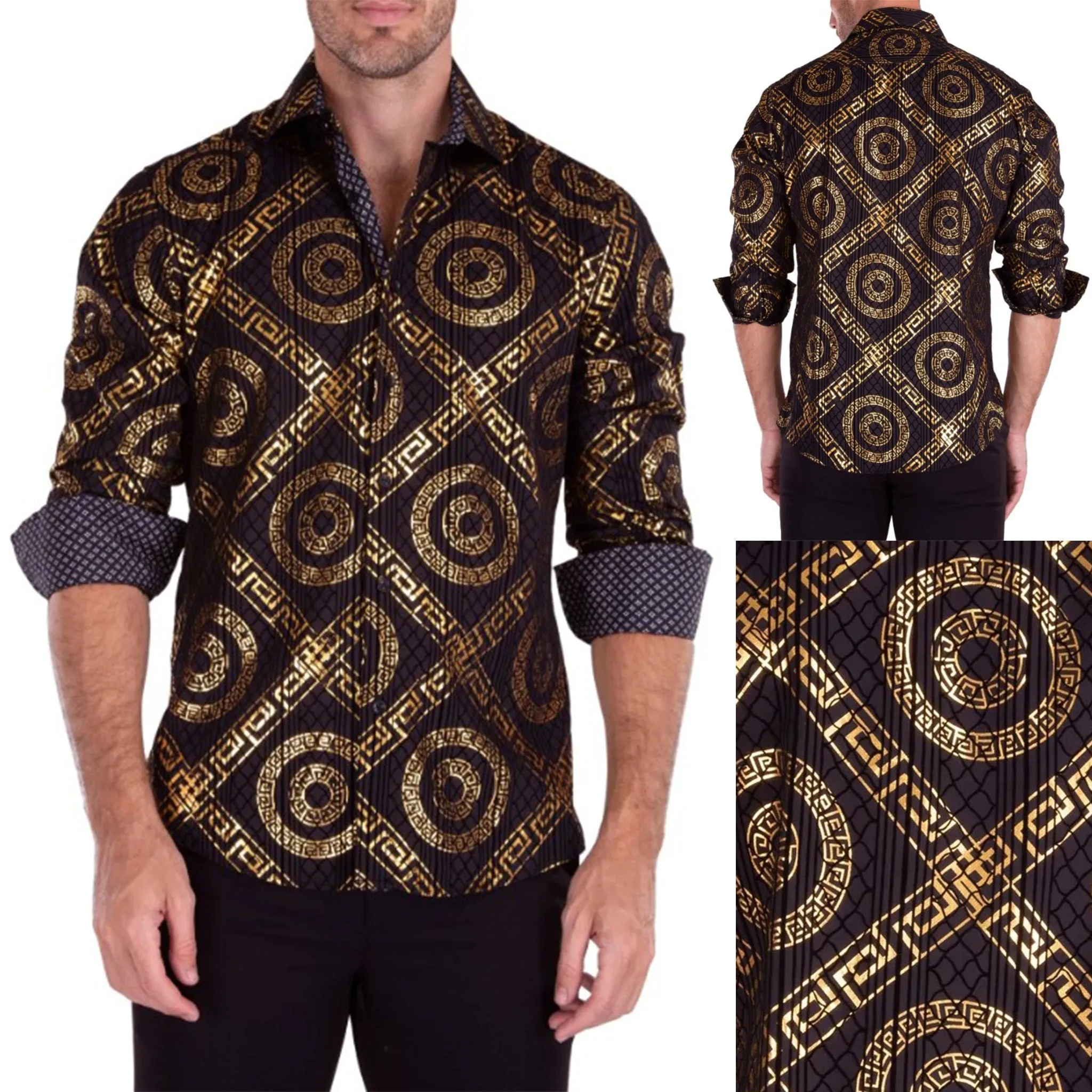 Gold Foil Print Fashion Shirts for Men