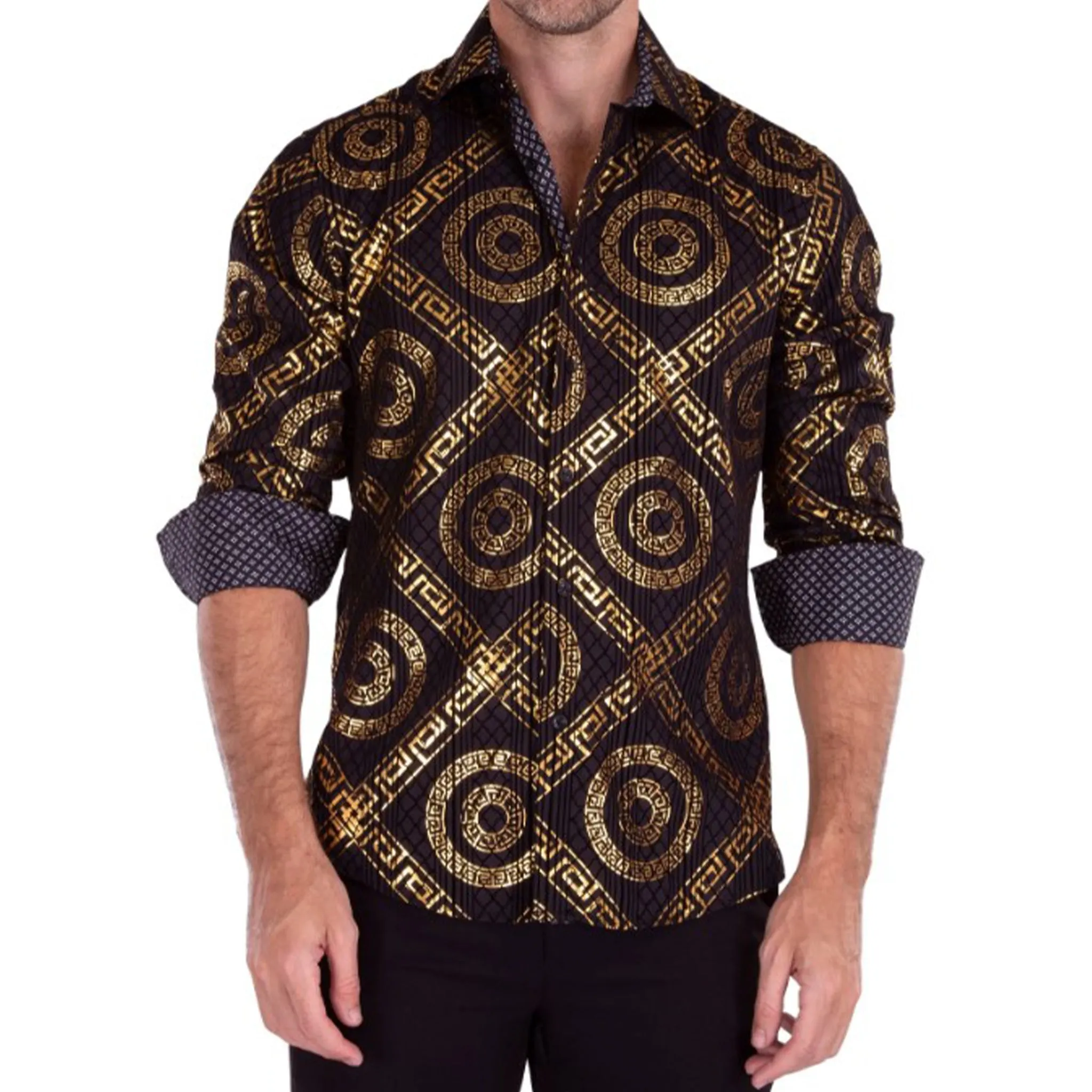 Gold Foil Print Fashion Shirts for Men