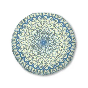 Handmade Mandala Art Steel Blue Cream Floor Cushion - Round