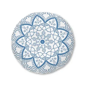 Handmade Mandala Art Steel Blue Floor Cushion - Tufted Round Pillow