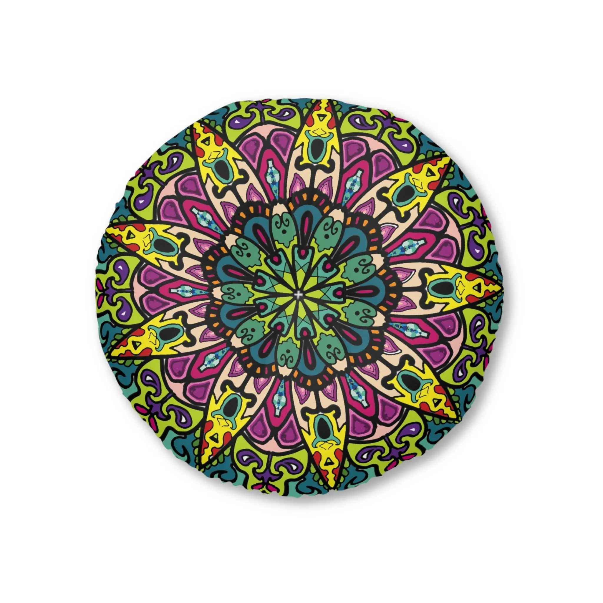 Handmade Mandala Art Tufted Round Floor Cushion