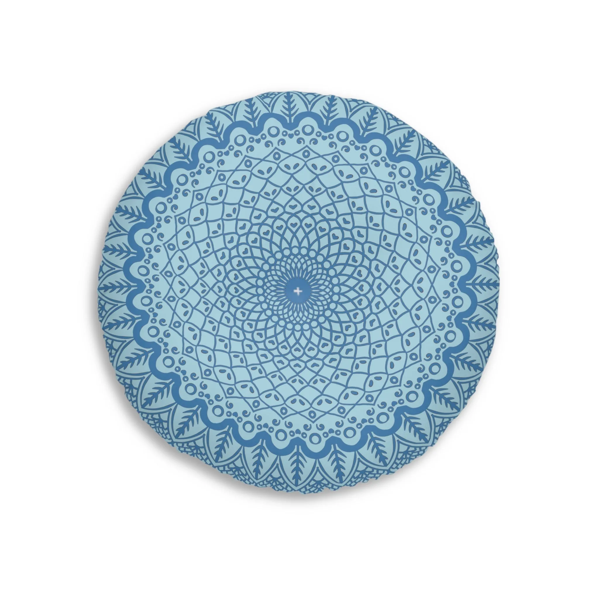 Handmade Steel Blue Mandala Art Floor Cushion - Tufted Round Pillow