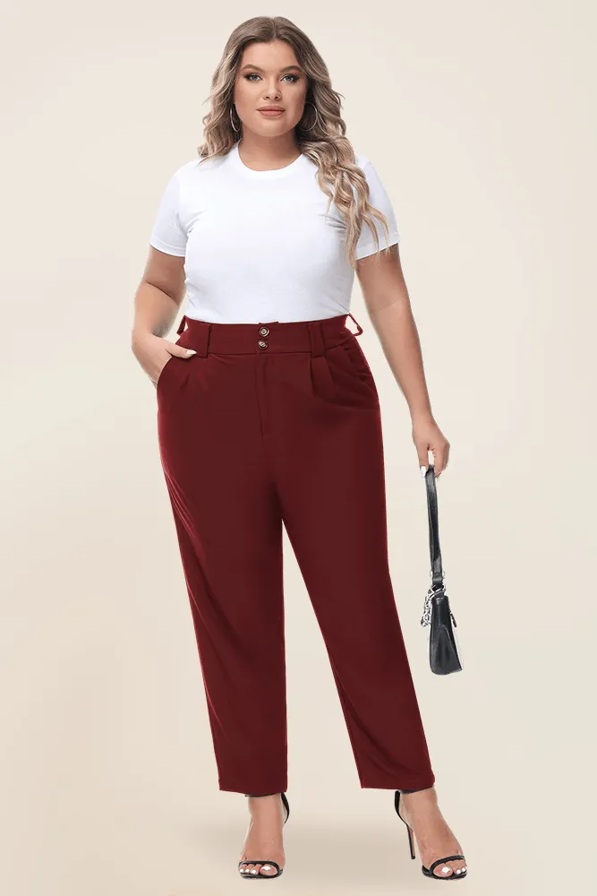 HN High Waist Casual Elastic Waist Solid Color Pants