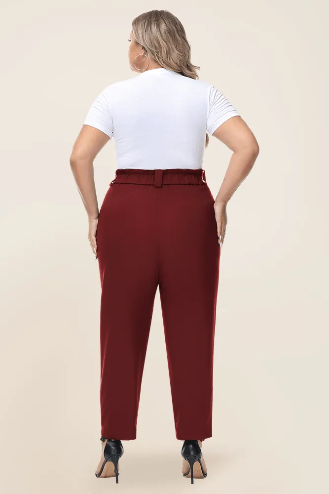 HN High Waist Casual Elastic Waist Solid Color Pants