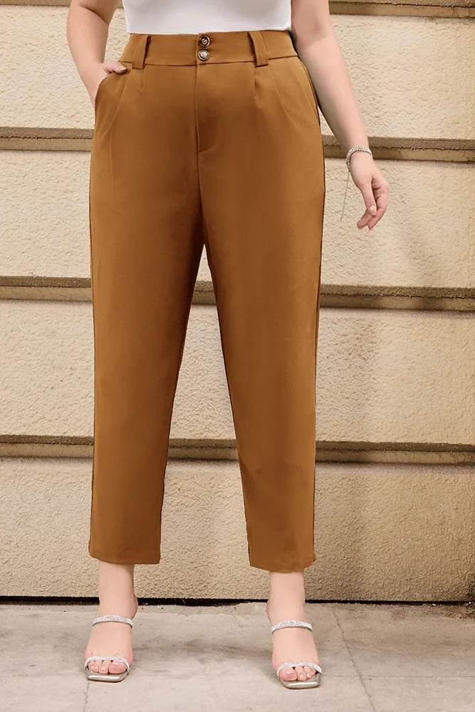 HN High Waist Casual Elastic Waist Solid Color Pants