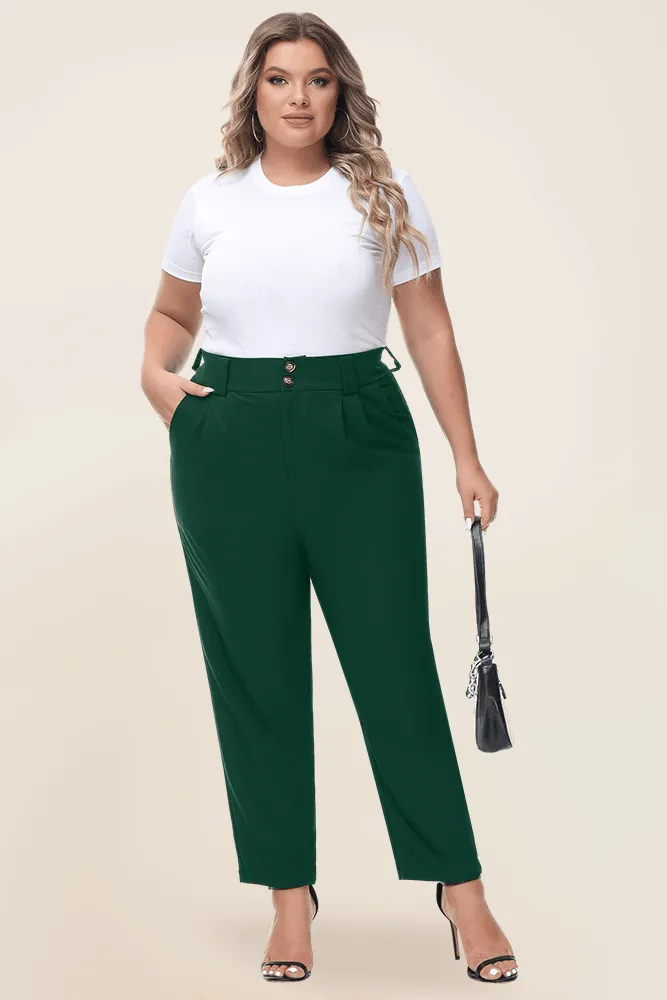 HN High Waist Casual Elastic Waist Solid Color Pants