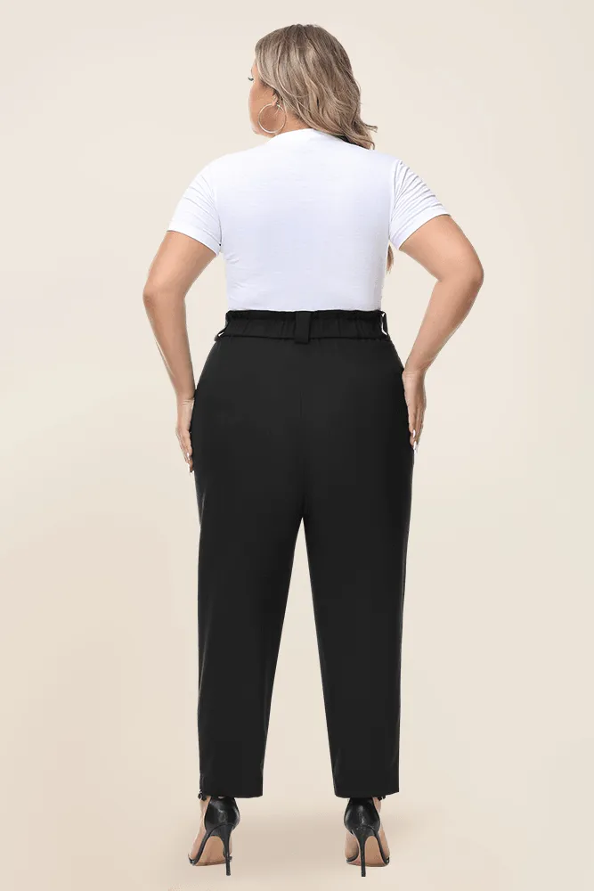 HN High Waist Casual Elastic Waist Solid Color Pants