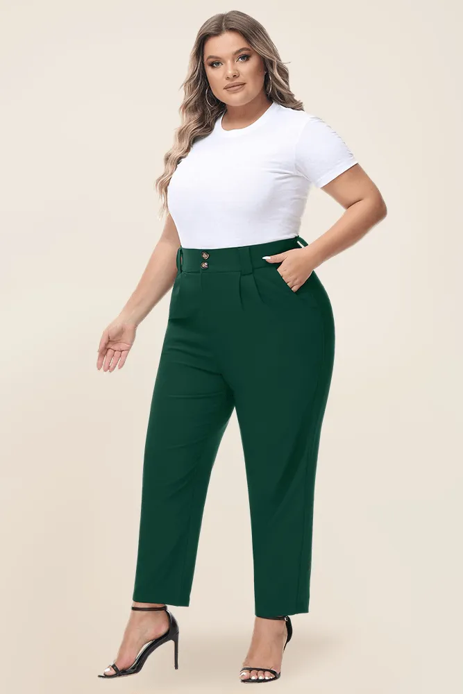 HN High Waist Casual Elastic Waist Solid Color Pants