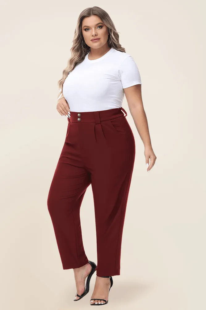 HN High Waist Casual Elastic Waist Solid Color Pants