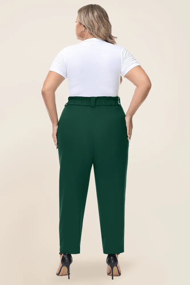 HN High Waist Casual Elastic Waist Solid Color Pants