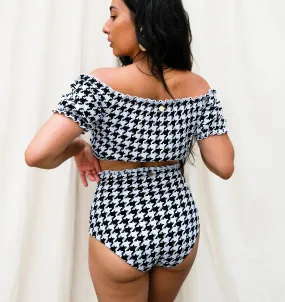 Houndstooth waffle high waisted bikini bottom [Monochrome]