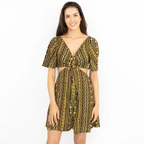 Karen Millen Side Cut Out Gold Chain Print Jersey Short Sleeve Mini Dress