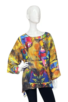 Lior One Size Fits All Abstract Fish Print Tunic Top Women's