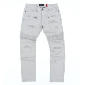 M1926 - Makobi Core Denim Biker Jeans - Light Gray