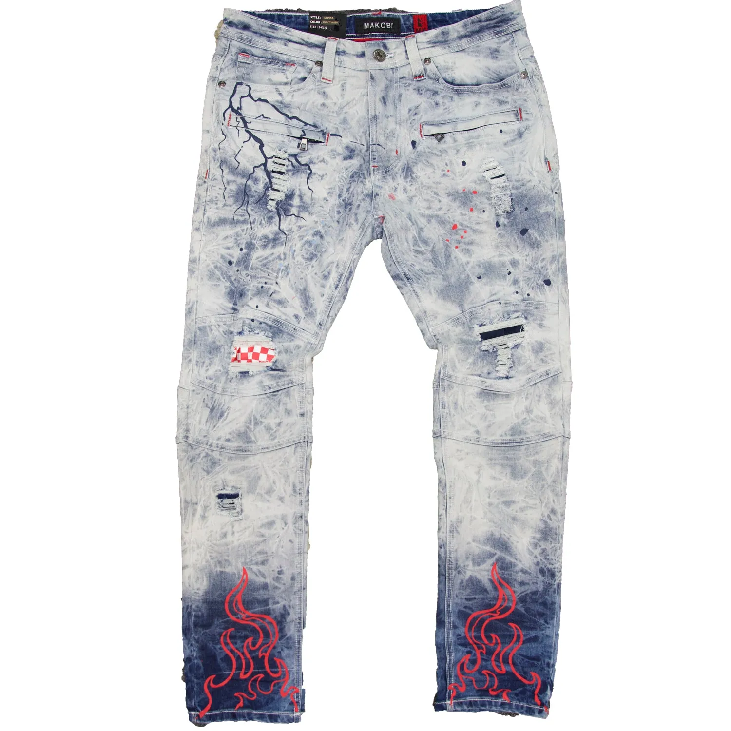 M1952 Makobi Fire Shredded Jeans - Light Wash