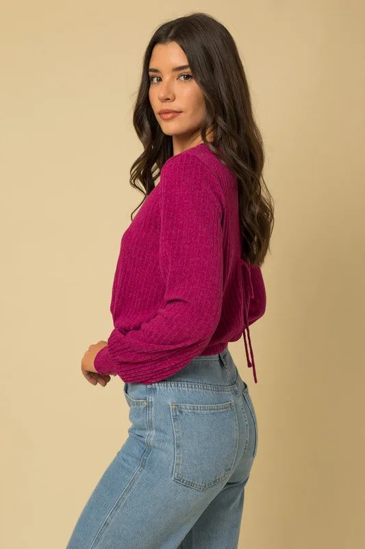 Magenta Back Open Tie Top