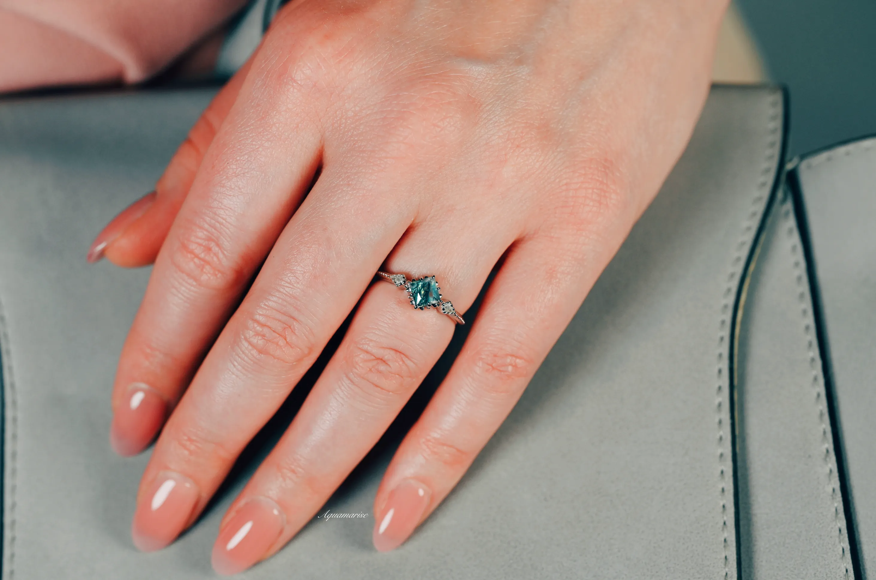 Natural Green Moss Agate Ring- Sterling Silver