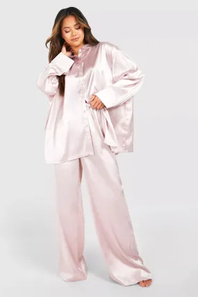 Oversized Blush Satin Pyjama Set