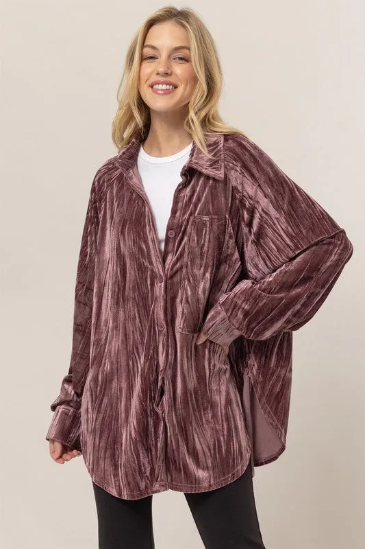 Oversized Velvet Button-up Shirt Jacket