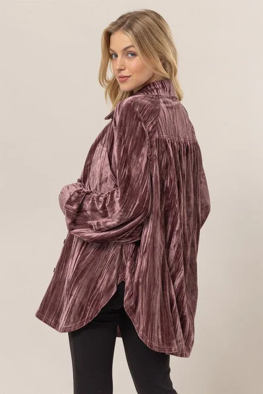 Oversized Velvet Button-up Shirt Jacket