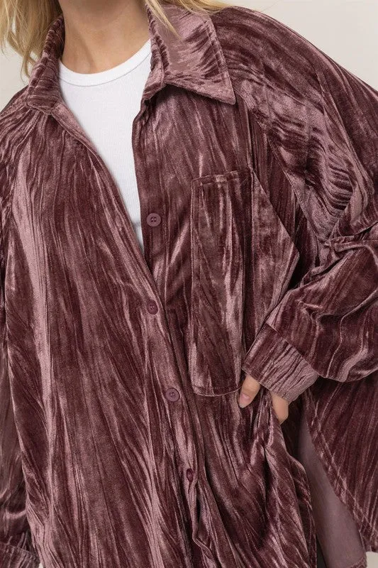 Oversized Velvet Button-up Shirt Jacket