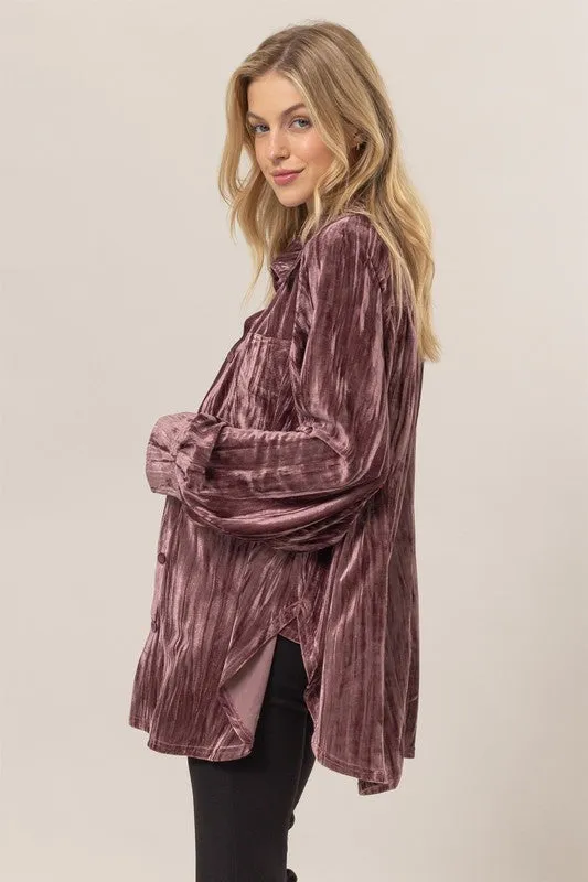 Oversized Velvet Button-up Shirt Jacket